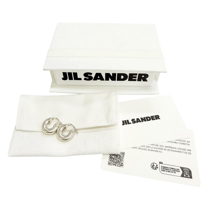 美品△JIL SANDER ジルサンダー 925 ロゴ刻印 チャンキー フープ ピアス アクセサリー 両耳用 シルバー イタリア製 重量14.82g 箱付き