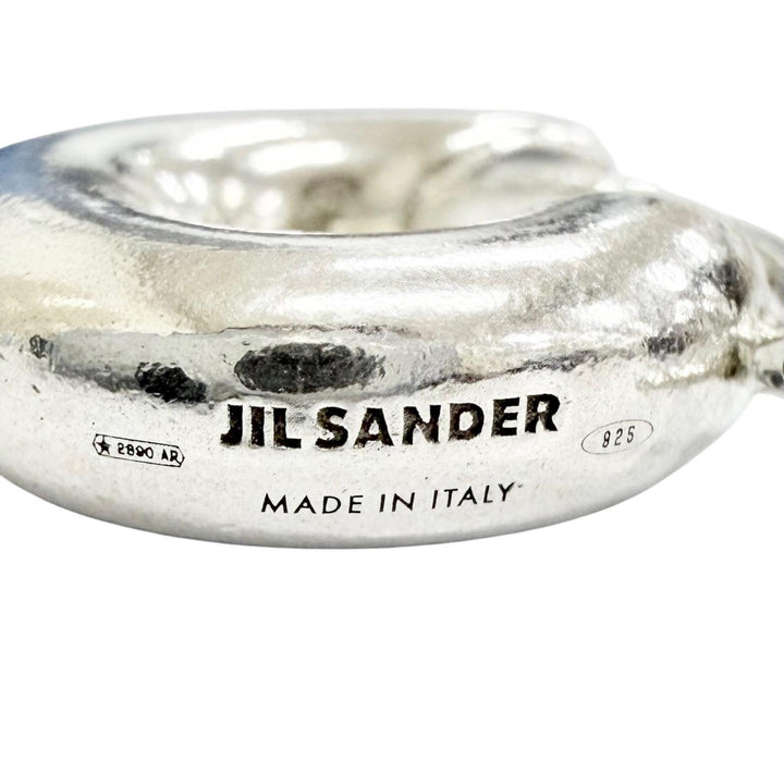 美品△JIL SANDER ジルサンダー 925 ロゴ刻印 チャンキー フープ ピアス アクセサリー 両耳用 シルバー イタリア製 重量14.82g 箱付き