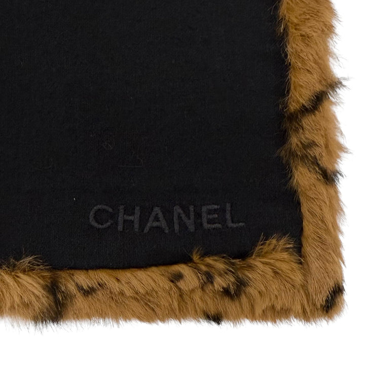 極美品◇CHANEL シャネル ヴィンテージ ウール コットン ロゴ刺繍 マトラッセデザイン ファー ストール ブラウン ブラック フランス製