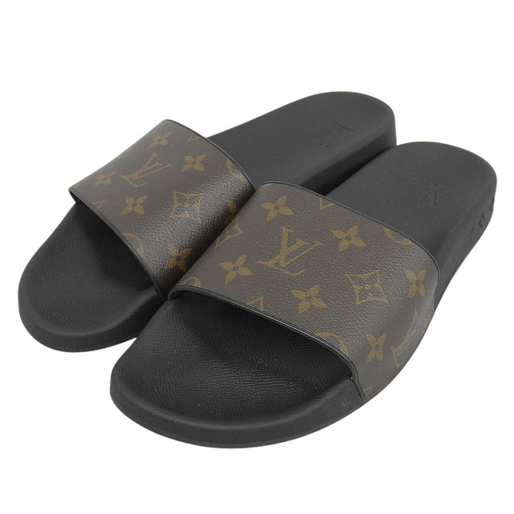 極美品▲LOUIS VUITTON ルイヴィトン ウォーターフロントライン モノグラムキャンバス ロゴ入り ラバー サンダル ブラウン 8 伊製 メンズ