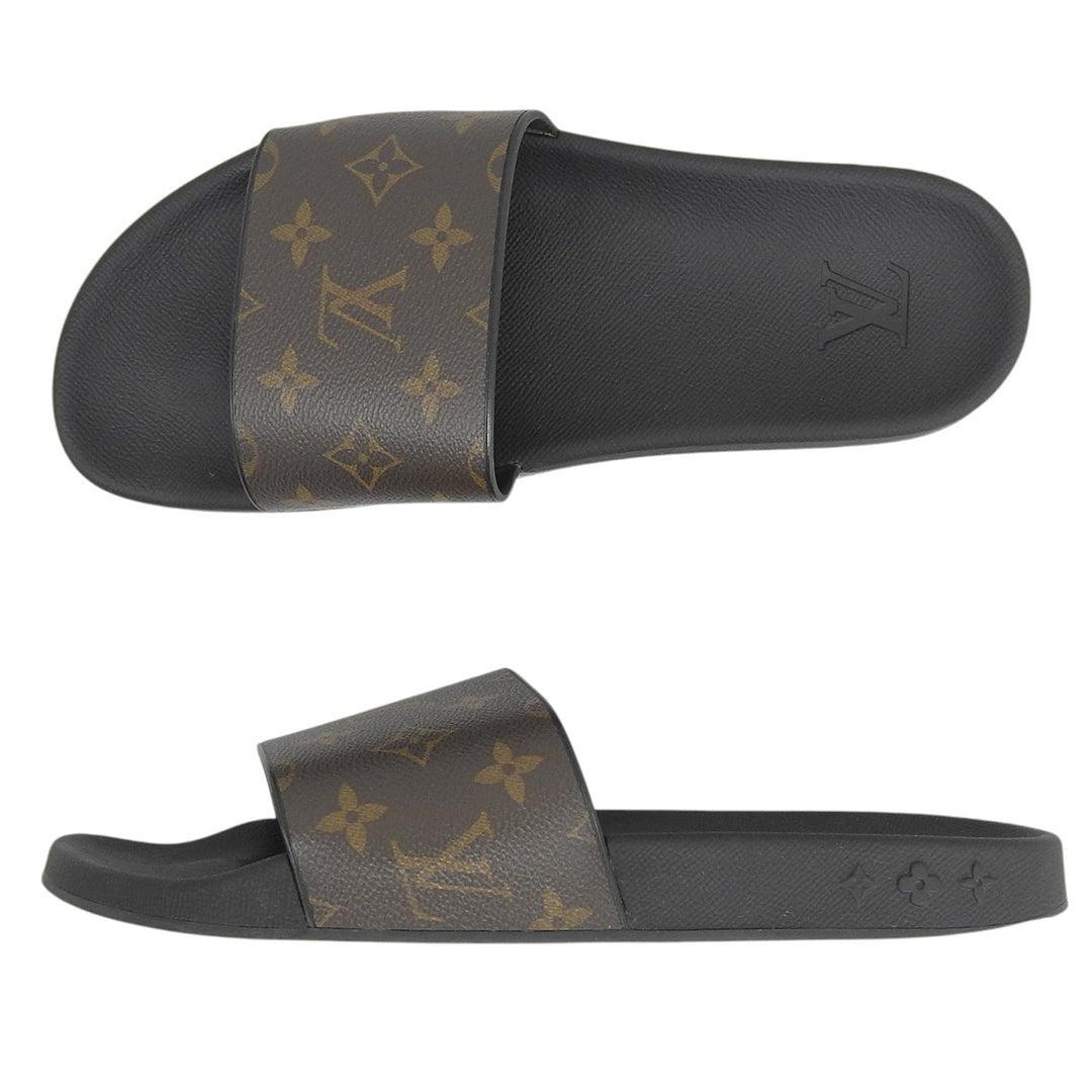 極美品▲LOUIS VUITTON ルイヴィトン ウォーターフロントライン モノグラムキャンバス ロゴ入り ラバー サンダル ブラウン 8 伊製 メンズ