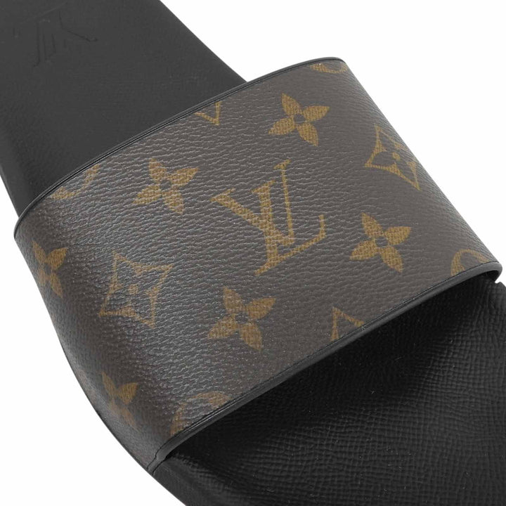 極美品▲LOUIS VUITTON ルイヴィトン ウォーターフロントライン モノグラムキャンバス ロゴ入り ラバー サンダル ブラウン 8 伊製 メンズ