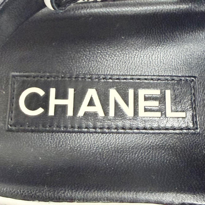極美品△CHANEL シャネル G35927 ココマーク カメリア ベルクロ フラット レザー サンダル ホワイト ブラック 36 伊製 箱・保存袋付き