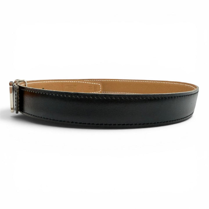 美品◇HERMES エルメス ヴィンテージ レザー シルバー金具 マルジェラ期 Hロゴ ベルト ブラック ブラウン 65 □D刻印 仏製 レディース 箱