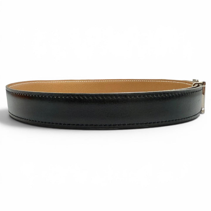 美品◇HERMES エルメス ヴィンテージ レザー シルバー金具 マルジェラ期 Hロゴ ベルト ブラック ブラウン 65 □D刻印 仏製 レディース 箱