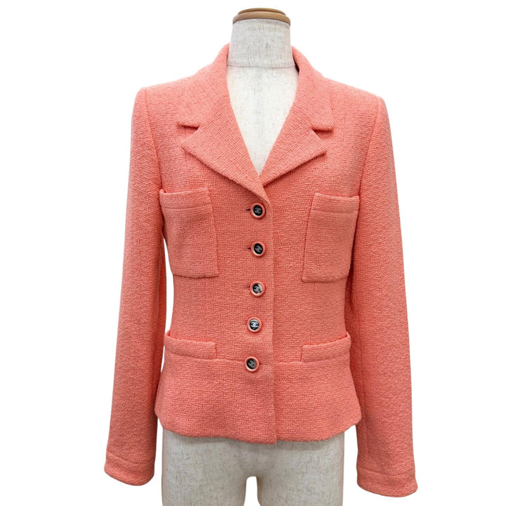 美品△CHANEL シャネル ヴィンテージ 95C P04347 ウール100％ ココマークミラーボタン ショート ジャケット ピンク 40 仏製 レディース