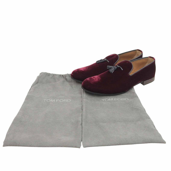 未使用品▲TOM FORD トムフォード J1343 Nicolas slippers ベロア ローファー ワインレッド 8 イタリア製 メンズ 定価181500円 保存袋付き