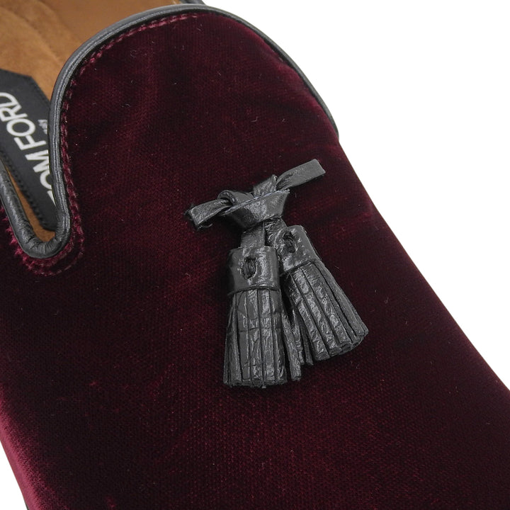 未使用品▲TOM FORD トムフォード J1343 Nicolas slippers ベロア ローファー ワインレッド 8 イタリア製 メンズ 定価181500円 保存袋付き