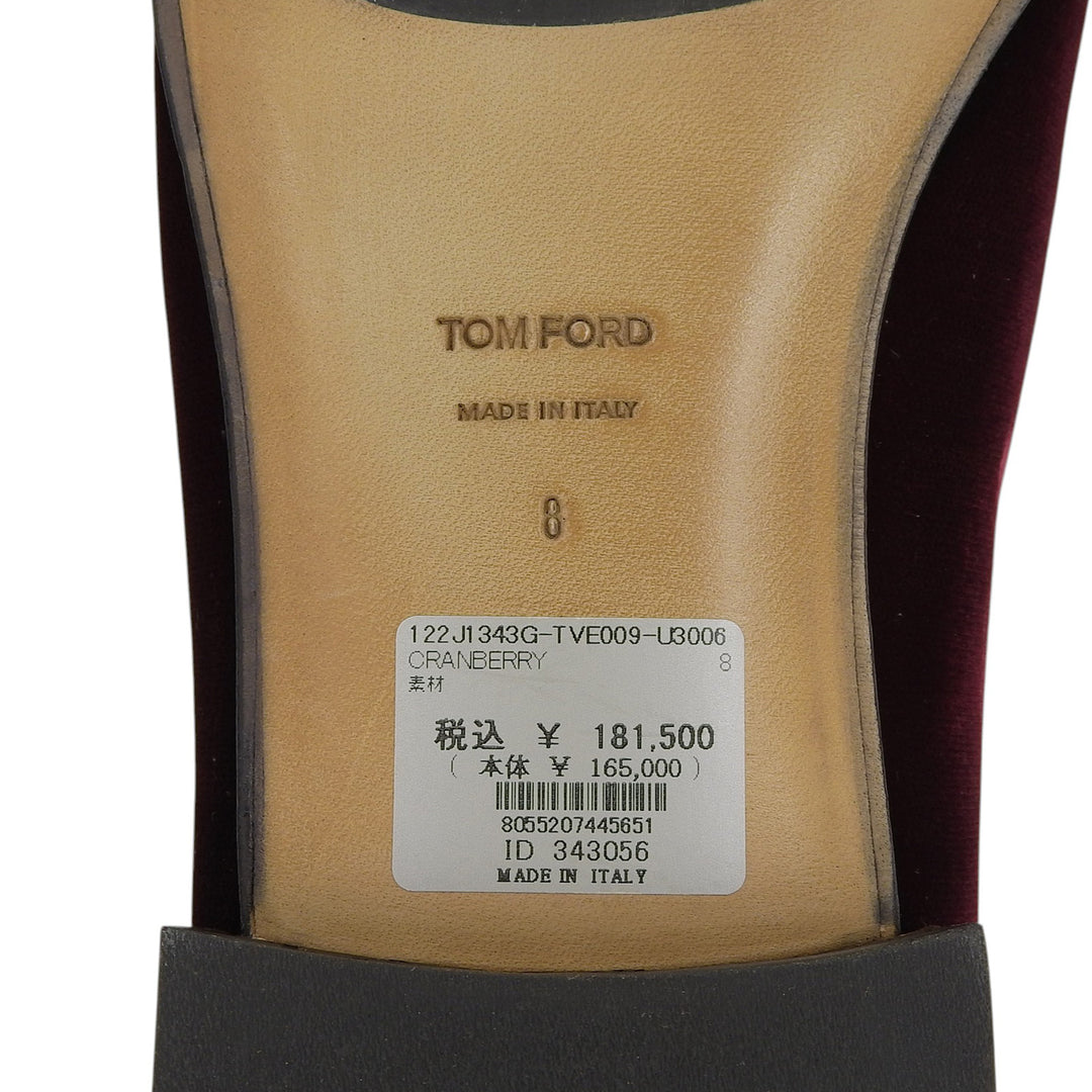 未使用品▲TOM FORD トムフォード J1343 Nicolas slippers ベロア ローファー ワインレッド 8 イタリア製 メンズ 定価181500円 保存袋付き