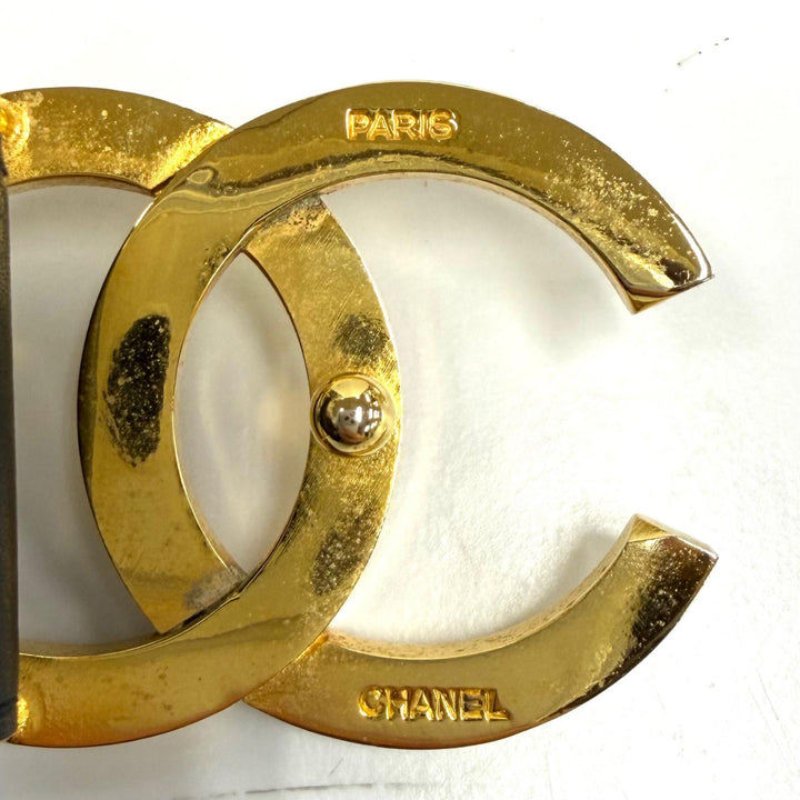 良品★CHANEL シャネル ヴィンテージ ココマーク レザー ベルト ブラック ゴールド金具 65/26 フランス製 レディース