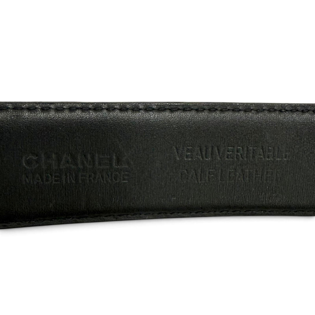 良品★CHANEL シャネル ヴィンテージ ココマーク レザー ベルト ブラック ゴールド金具 65/26 フランス製 レディース