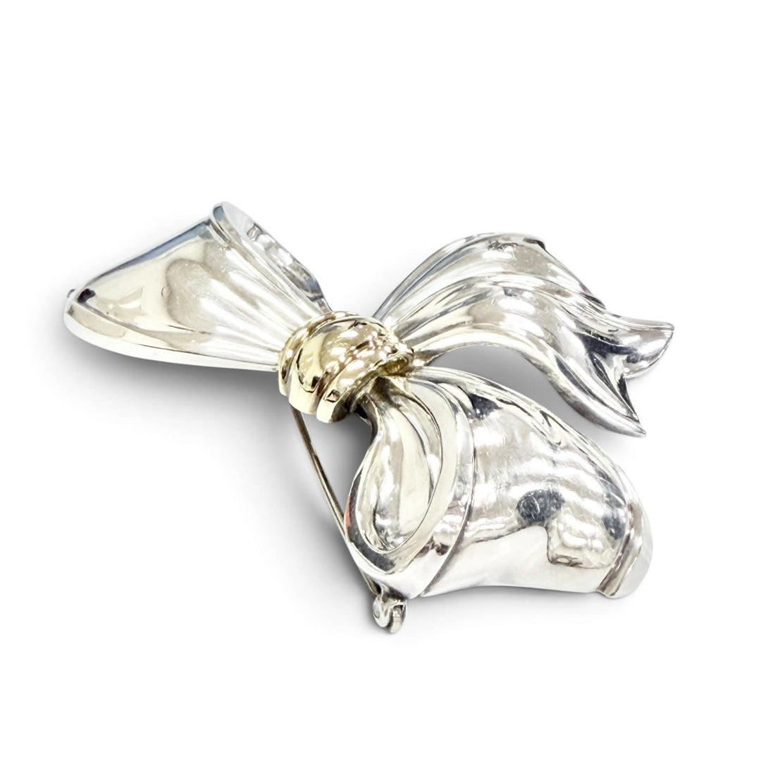 美品△TIFFANY&amp;Co. ティファニー ヴィンテージ 925 18K リボン ブローチ シルバー ゴールド 重量30.6g レディース オススメ◎