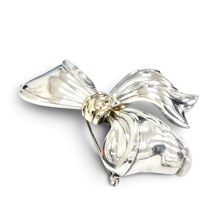 美品△TIFFANY&amp;Co. ティファニー ヴィンテージ 925 18K リボン ブローチ シルバー ゴールド 重量30.6g レディース オススメ◎