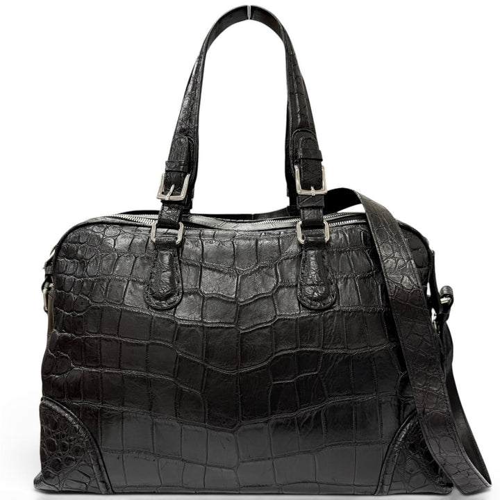良品□Bruno De Angelis MILANO ブルーノ デ アンジェリス ミラノ マットクロコダイル 2WAY ブリーフケース ブラック メンズ 保存袋付き