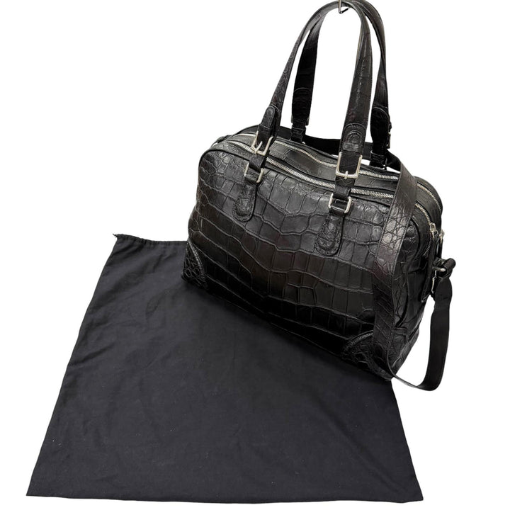 良品□Bruno De Angelis MILANO ブルーノ デ アンジェリス ミラノ マットクロコダイル 2WAY ブリーフケース ブラック メンズ 保存袋付き