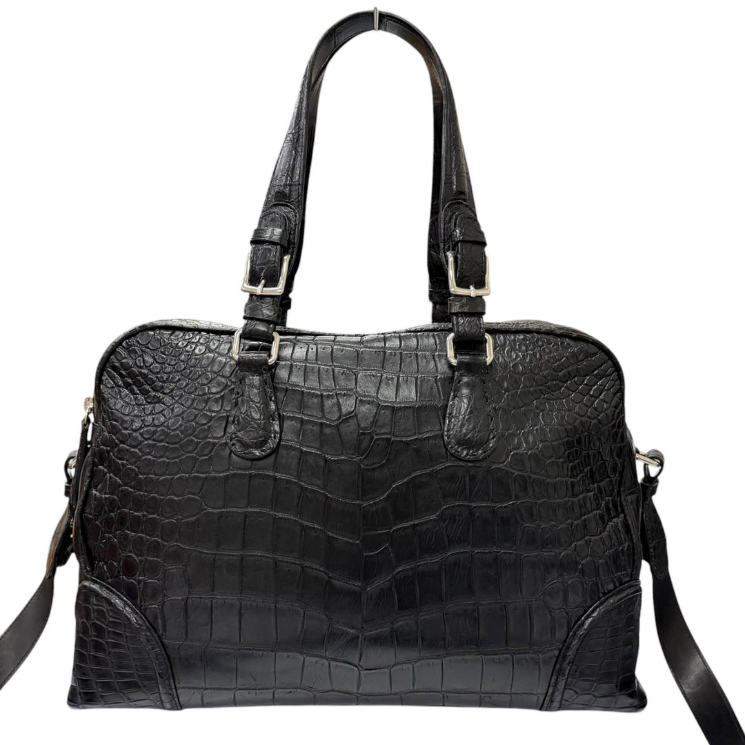 良品□Bruno De Angelis MILANO ブルーノ デ アンジェリス ミラノ マットクロコダイル 2WAY ブリーフケース ブラック メンズ 保存袋付き