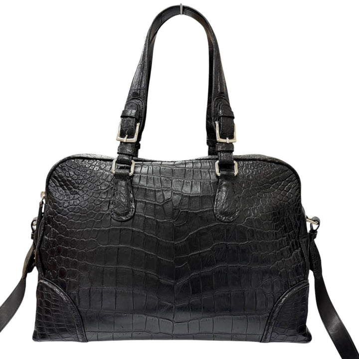 良品□Bruno De Angelis MILANO ブルーノ デ アンジェリス ミラノ マットクロコダイル 2WAY ブリーフケース ブラック メンズ 保存袋付き