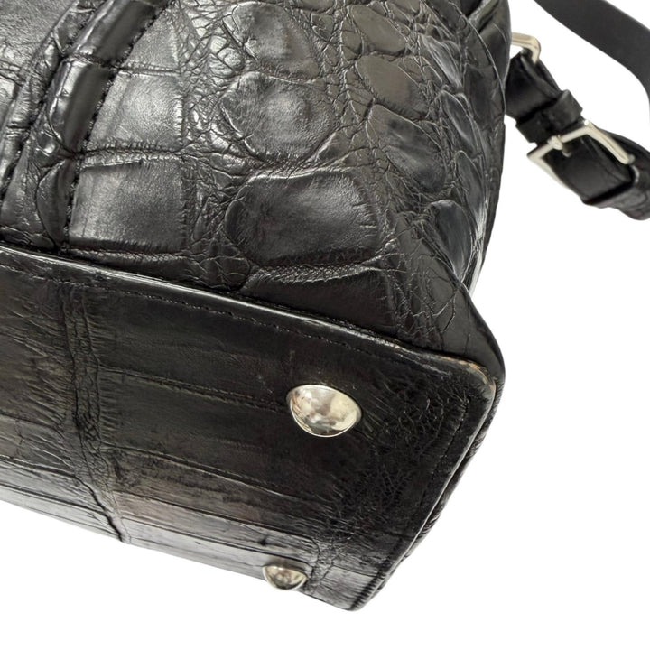 良品□Bruno De Angelis MILANO ブルーノ デ アンジェリス ミラノ マットクロコダイル 2WAY ブリーフケース ブラック メンズ 保存袋付き