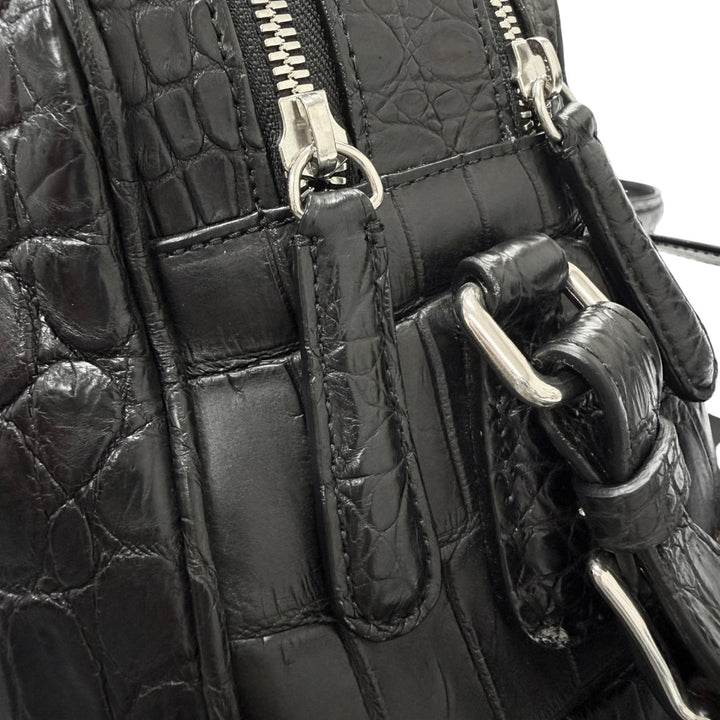 良品□Bruno De Angelis MILANO ブルーノ デ アンジェリス ミラノ マットクロコダイル 2WAY ブリーフケース ブラック メンズ 保存袋付き