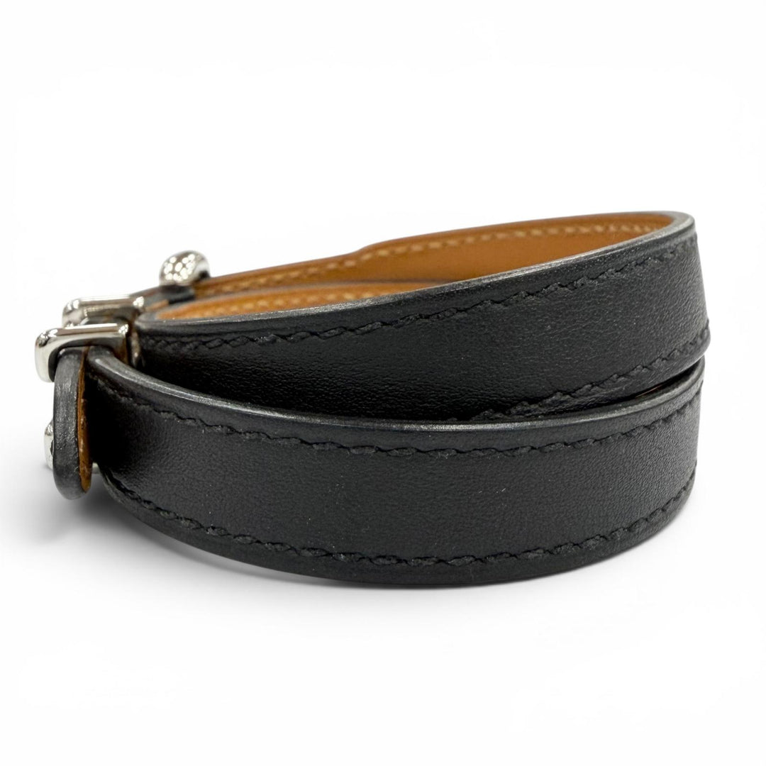 美品◇HERMES エルメス トレンチ シルバー金具 スイフトレザー ブレスレット ブラック T4サイズ B刻印 フランス製 レディース 箱・袋付き