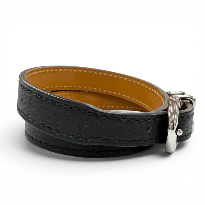 美品◇HERMES エルメス トレンチ シルバー金具 スイフトレザー ブレスレット ブラック T4サイズ B刻印 フランス製 レディース 箱・袋付き