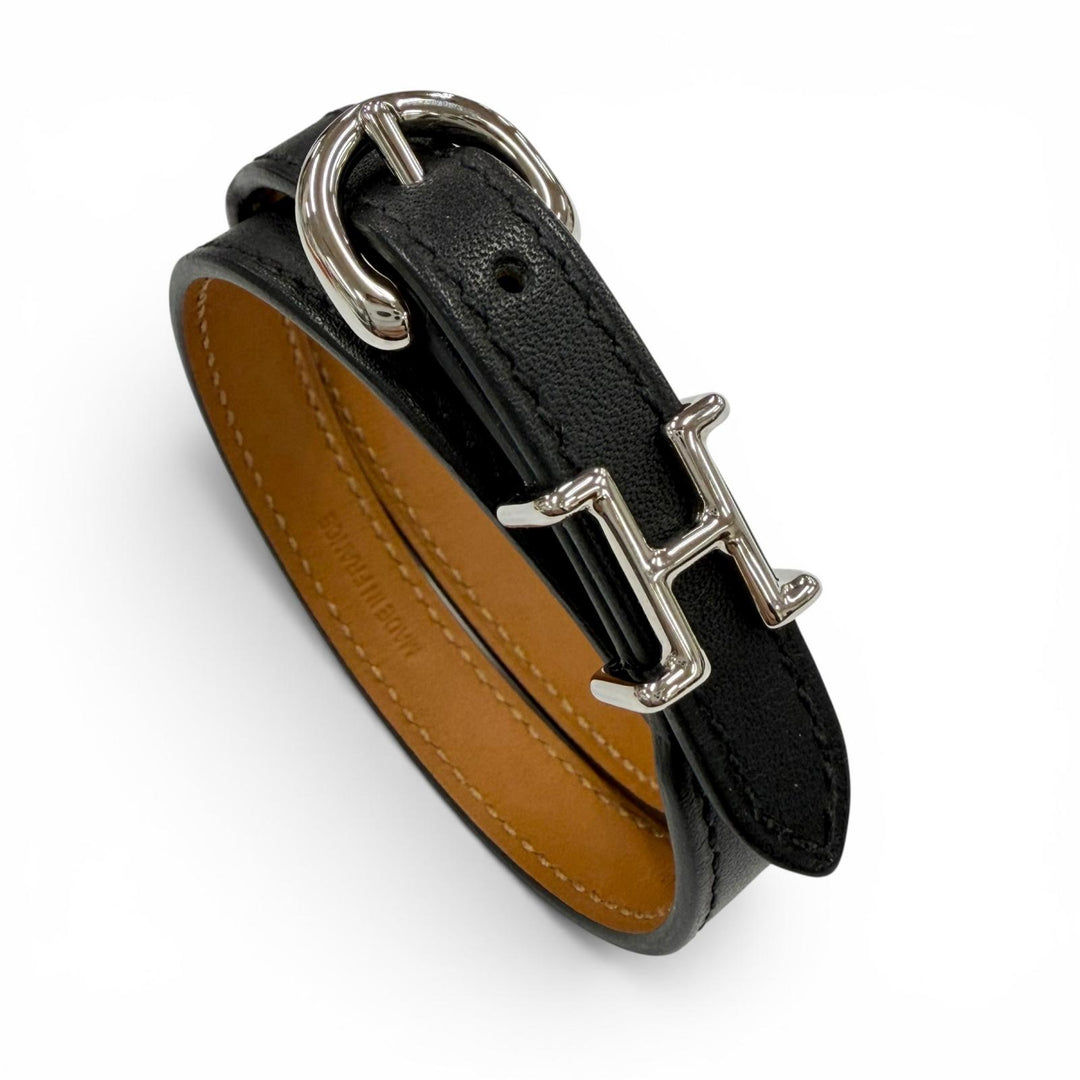 美品◇HERMES エルメス トレンチ シルバー金具 スイフトレザー ブレスレット ブラック T4サイズ B刻印 フランス製 レディース 箱・袋付き