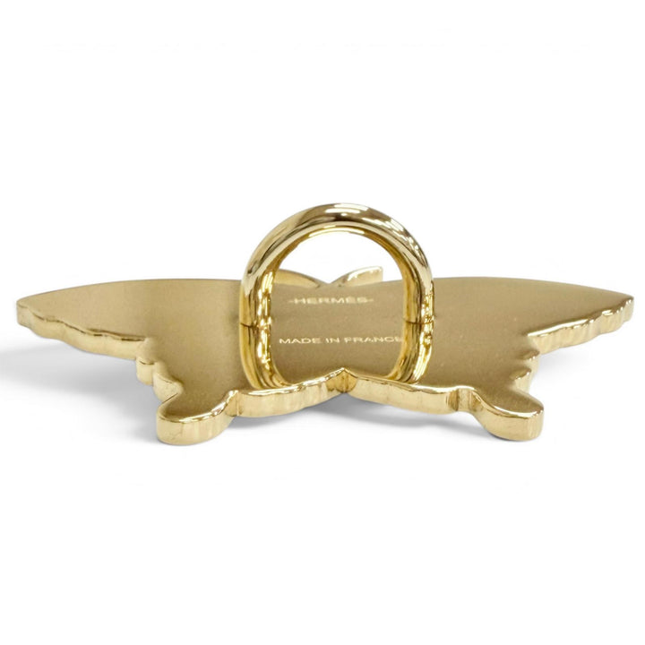 美品△HERMES エルメス スカーフリング パピヨン パーマブラス マリン バタフライ ツイリーリング フランス製 レディース 箱・保存袋付き