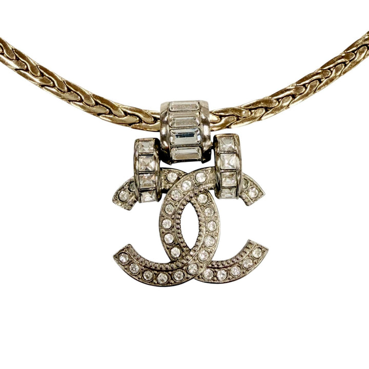 美品◇CHANEL シャネル A23P ココマーク ビジュー装飾 ネックレス チョーカー アクセサリー シルバー ゴールド レディース