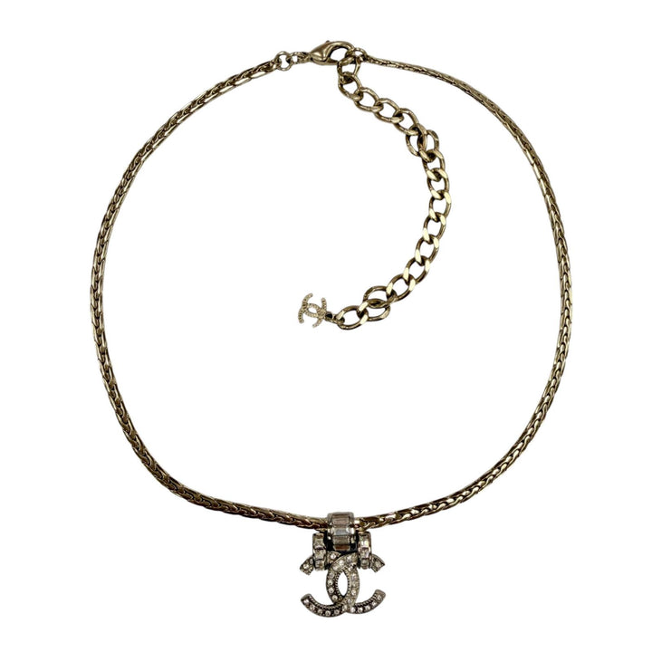 美品◇CHANEL シャネル A23P ココマーク ビジュー装飾 ネックレス チョーカー アクセサリー シルバー ゴールド レディース