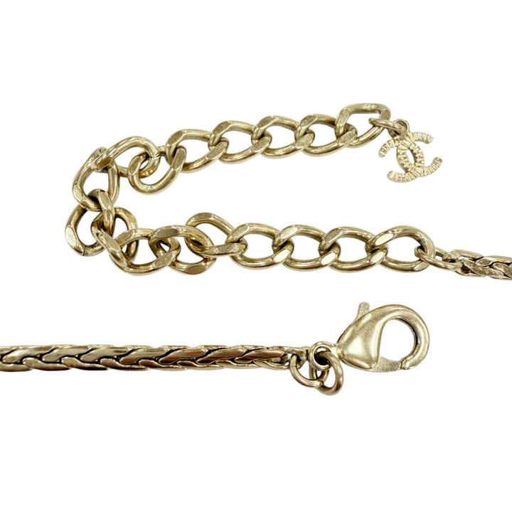 美品◇CHANEL シャネル A23P ココマーク ビジュー装飾 ネックレス チョーカー アクセサリー シルバー ゴールド レディース