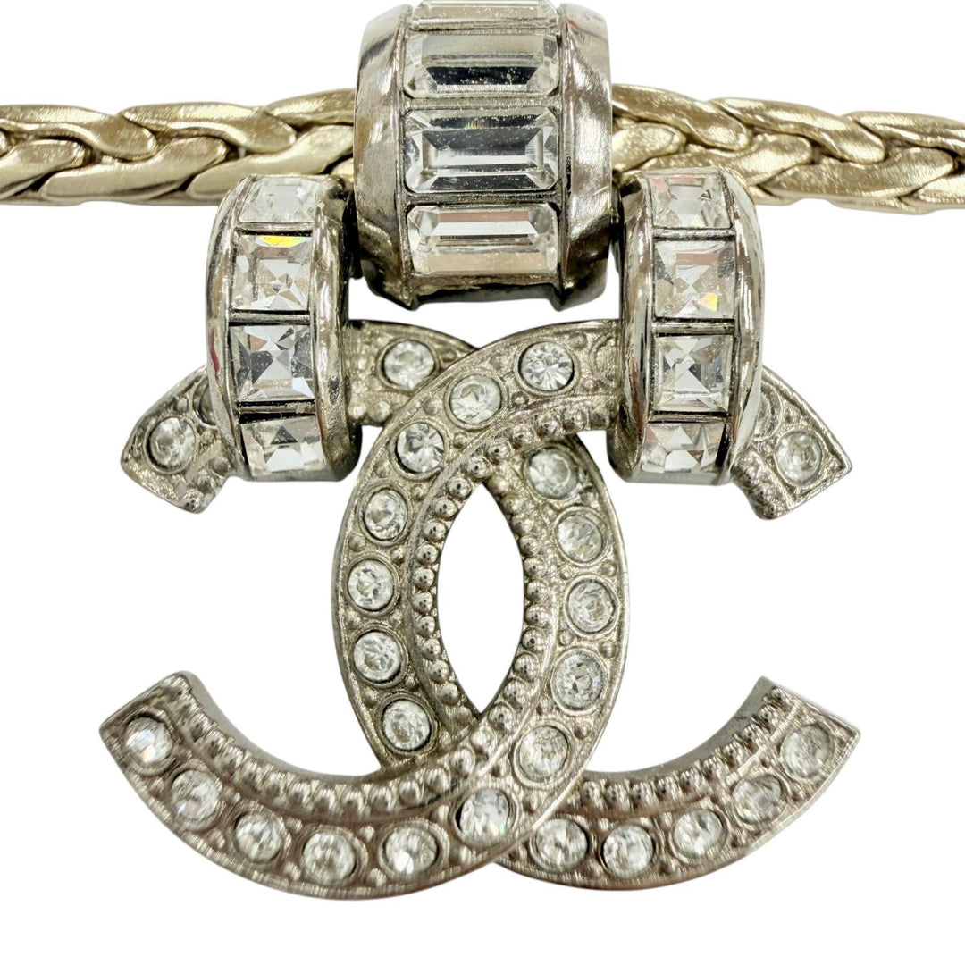 美品◇CHANEL シャネル A23P ココマーク ビジュー装飾 ネックレス チョーカー アクセサリー シルバー ゴールド レディース