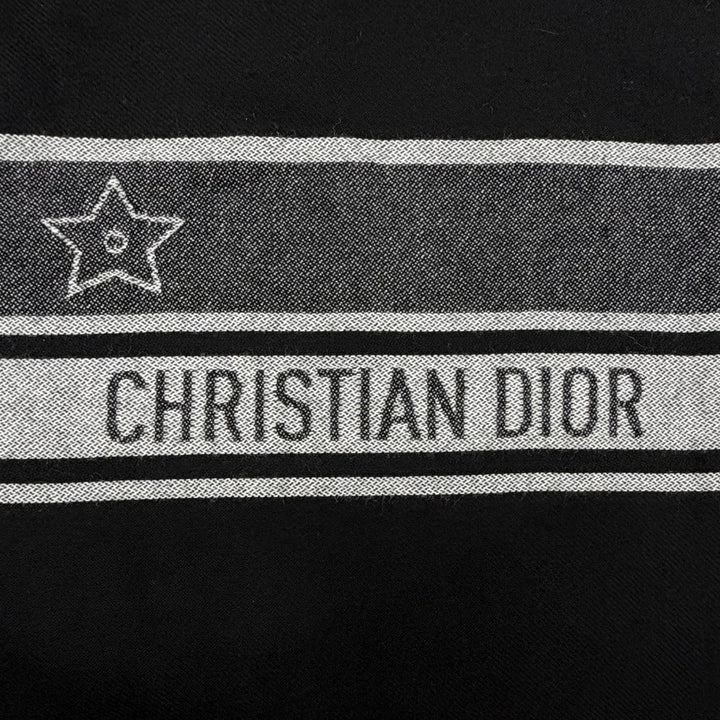 極美品◇DIOR ディオール 84DIS300A100 ウール100％ フリンジ付き ロゴ マフラー ブラック グレー 全長200cm 幅70cm イタリア製 正規品