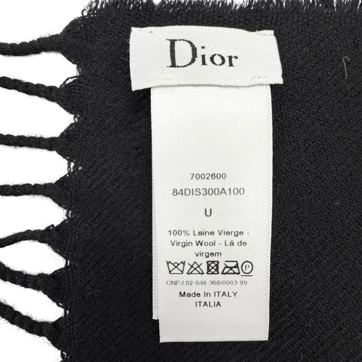 極美品◇DIOR ディオール 84DIS300A100 ウール100％ フリンジ付き ロゴ マフラー ブラック グレー 全長200cm 幅70cm イタリア製 正規品