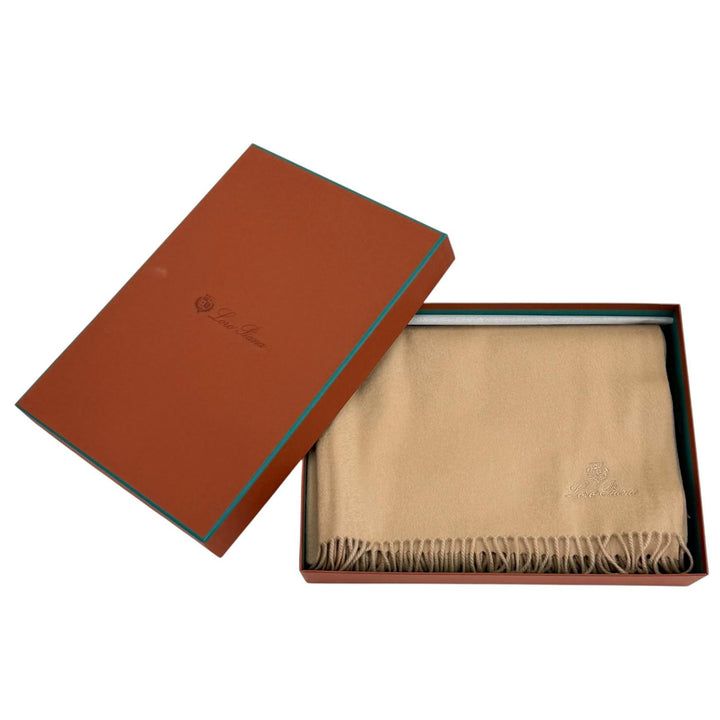 未使用品★Loro Piana ロロピアーナ FA03765 オペラ ストール カシミヤ100% ロゴ刺繍入り フリンジ 大判 ショール 定価247500円 箱付き