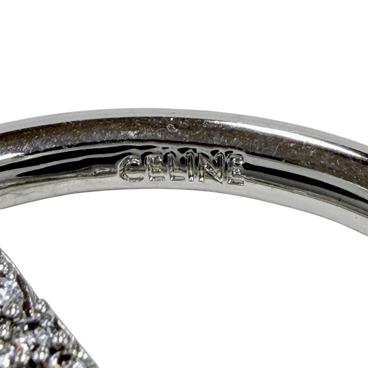 美品◇CELINE セリーヌ STT3273 ラインストーン ロゴ ラインストーン モノクローム ストラスフープ ピアス 両耳用 シルバー 箱・保存袋付
