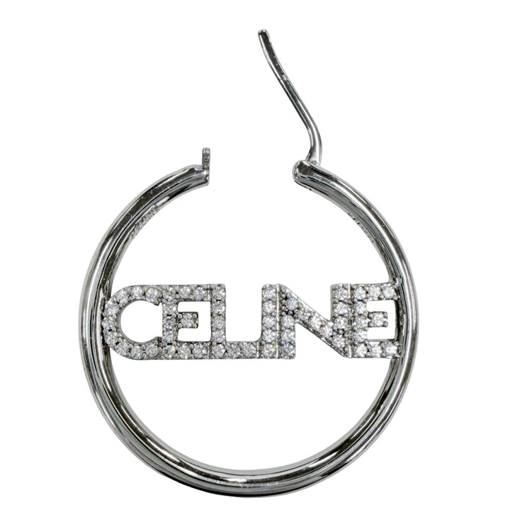 美品◇CELINE セリーヌ STT3273 ラインストーン ロゴ ラインストーン モノクローム ストラスフープ ピアス 両耳用 シルバー 箱・保存袋付