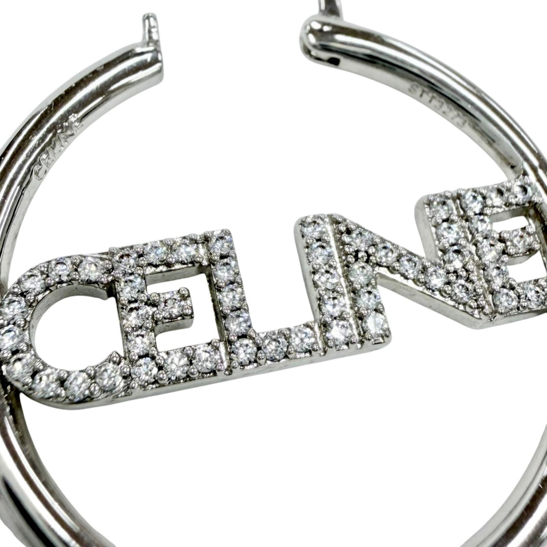 美品◇CELINE セリーヌ STT3273 ラインストーン ロゴ ラインストーン モノクローム ストラスフープ ピアス 両耳用 シルバー 箱・保存袋付