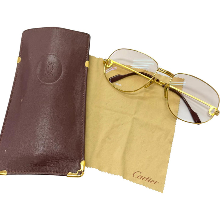 美品□Cartier カルティエ ヴィンテージ トリニティ ドゥ カルティエ メガネ 眼鏡 アイウェア ゴールド 58□18-135 度入り フランス製
