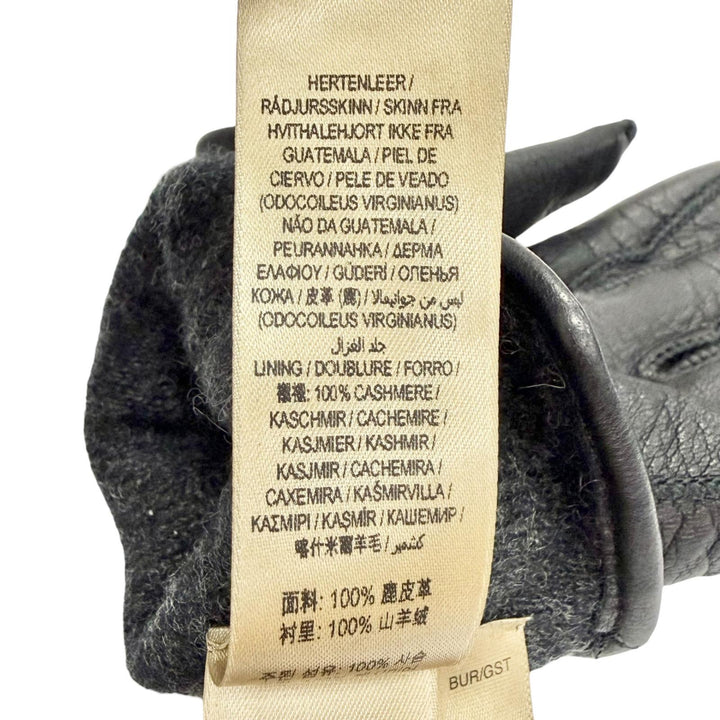 美品△BURBERRY バーバリー 4060479 鹿革 ロゴ型押し ディアスキン レザーグローブ 手袋 ブラック 7.5 イタリア製 レディース 箱付き