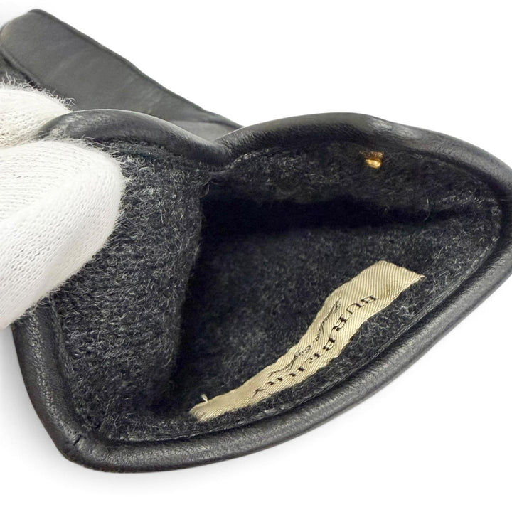 美品△BURBERRY バーバリー 4060479 鹿革 ロゴ型押し ディアスキン レザーグローブ 手袋 ブラック 7.5 イタリア製 レディース 箱付き