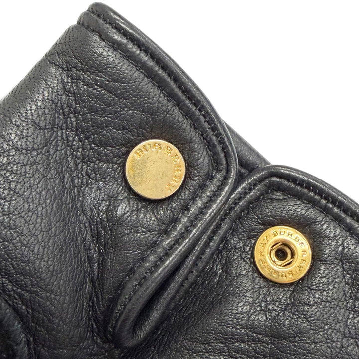 美品△BURBERRY バーバリー 4060479 鹿革 ロゴ型押し ディアスキン レザーグローブ 手袋 ブラック 7.5 イタリア製 レディース 箱付き