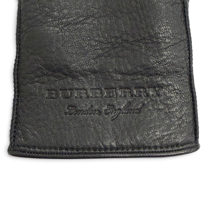 美品△BURBERRY バーバリー 4060479 鹿革 ロゴ型押し ディアスキン レザーグローブ 手袋 ブラック 7.5 イタリア製 レディース 箱付き