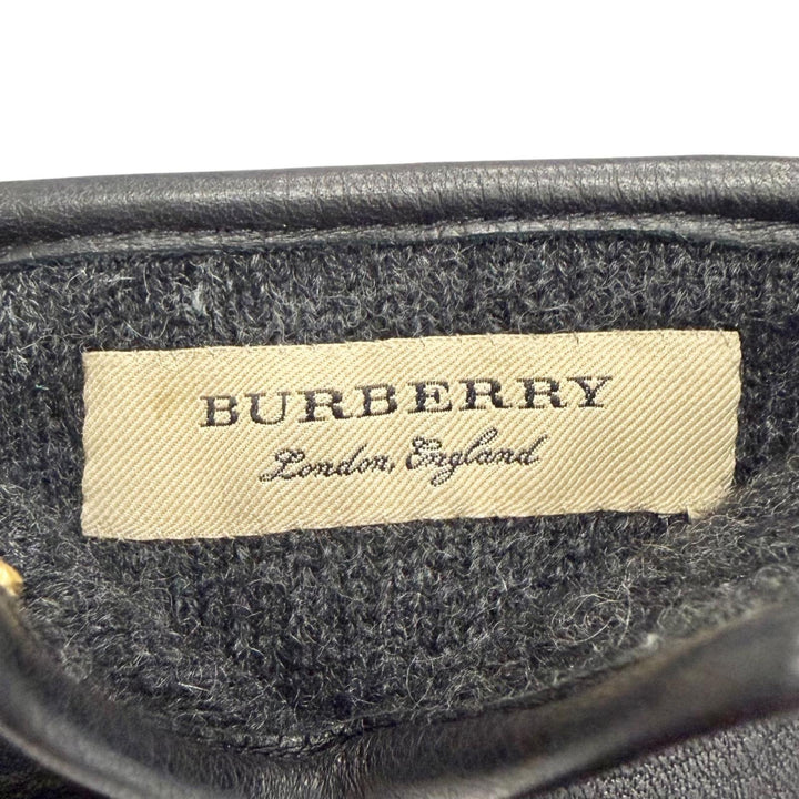 美品△BURBERRY バーバリー 4060479 鹿革 ロゴ型押し ディアスキン レザーグローブ 手袋 ブラック 7.5 イタリア製 レディース 箱付き