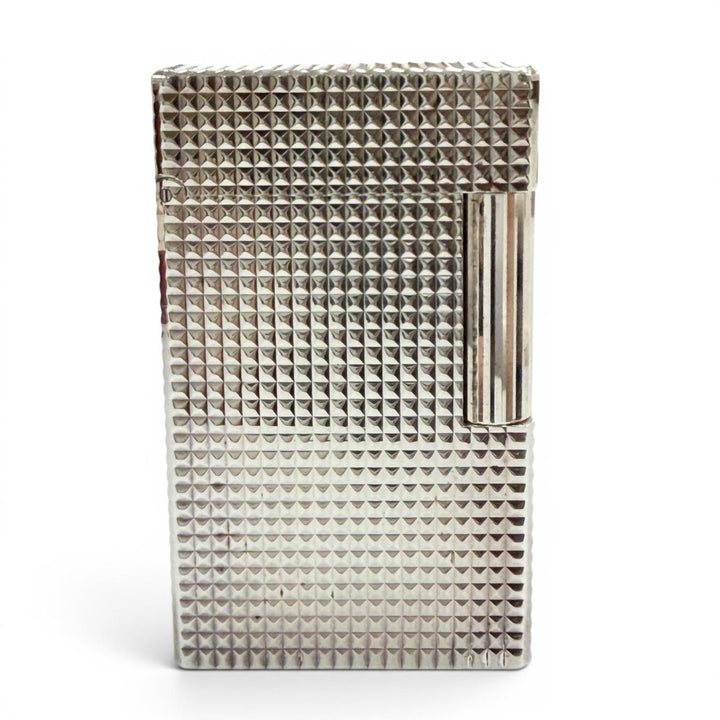 極美品▼Dupont デュポン ライン1 スクエア ロング ダイヤモンドヘッド ローラー式 ガス ライター シルバー 仏製 筆記確認済み 箱付き