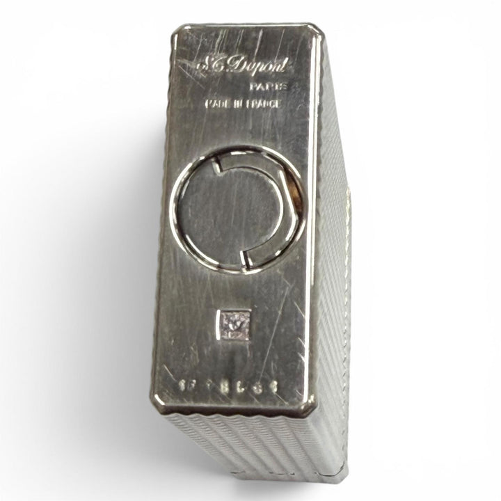 極美品▼Dupont デュポン ライン1 スクエア ロング ダイヤモンドヘッド ローラー式 ガス ライター シルバー 仏製 筆記確認済み 箱付き