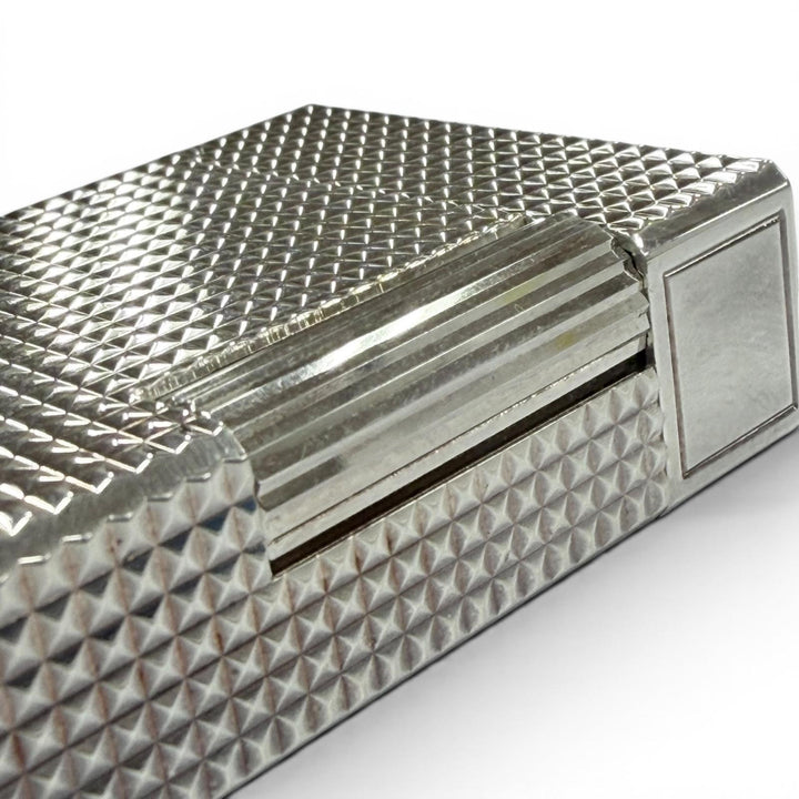 極美品▼Dupont デュポン ライン1 スクエア ロング ダイヤモンドヘッド ローラー式 ガス ライター シルバー 仏製 筆記確認済み 箱付き