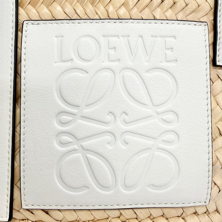 極美品△LOEWE ロエベ A223S93X04 バスケットバッグ スモール パームリーフ レザー アナグラム カゴバッグ ハンドバッグ ナチュラル 白