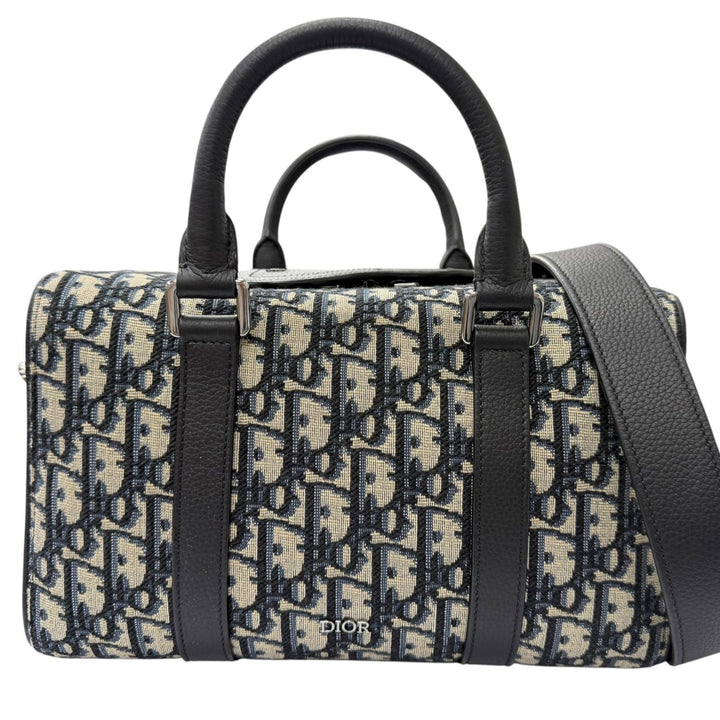 極美品□DIOR ディオール オム 1ADDU114 ランゴ26 レザー オブリーク ジャガード 2WAY ショルダーバッグ ベージュ ネイビー イタリア製