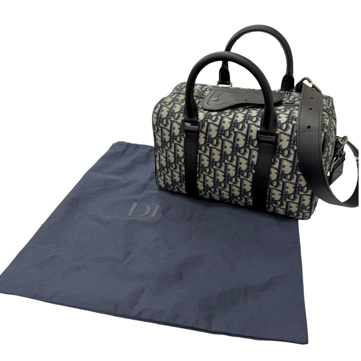 極美品□DIOR ディオール オム 1ADDU114 ランゴ26 レザー オブリーク ジャガード 2WAY ショルダーバッグ ベージュ ネイビー イタリア製