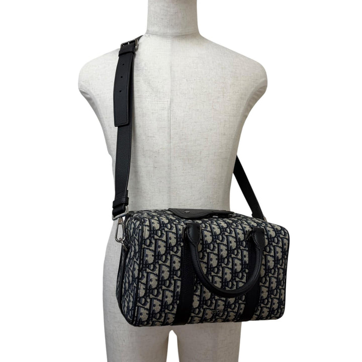 極美品□DIOR ディオール オム 1ADDU114 ランゴ26 レザー オブリーク ジャガード 2WAY ショルダーバッグ ベージュ ネイビー イタリア製